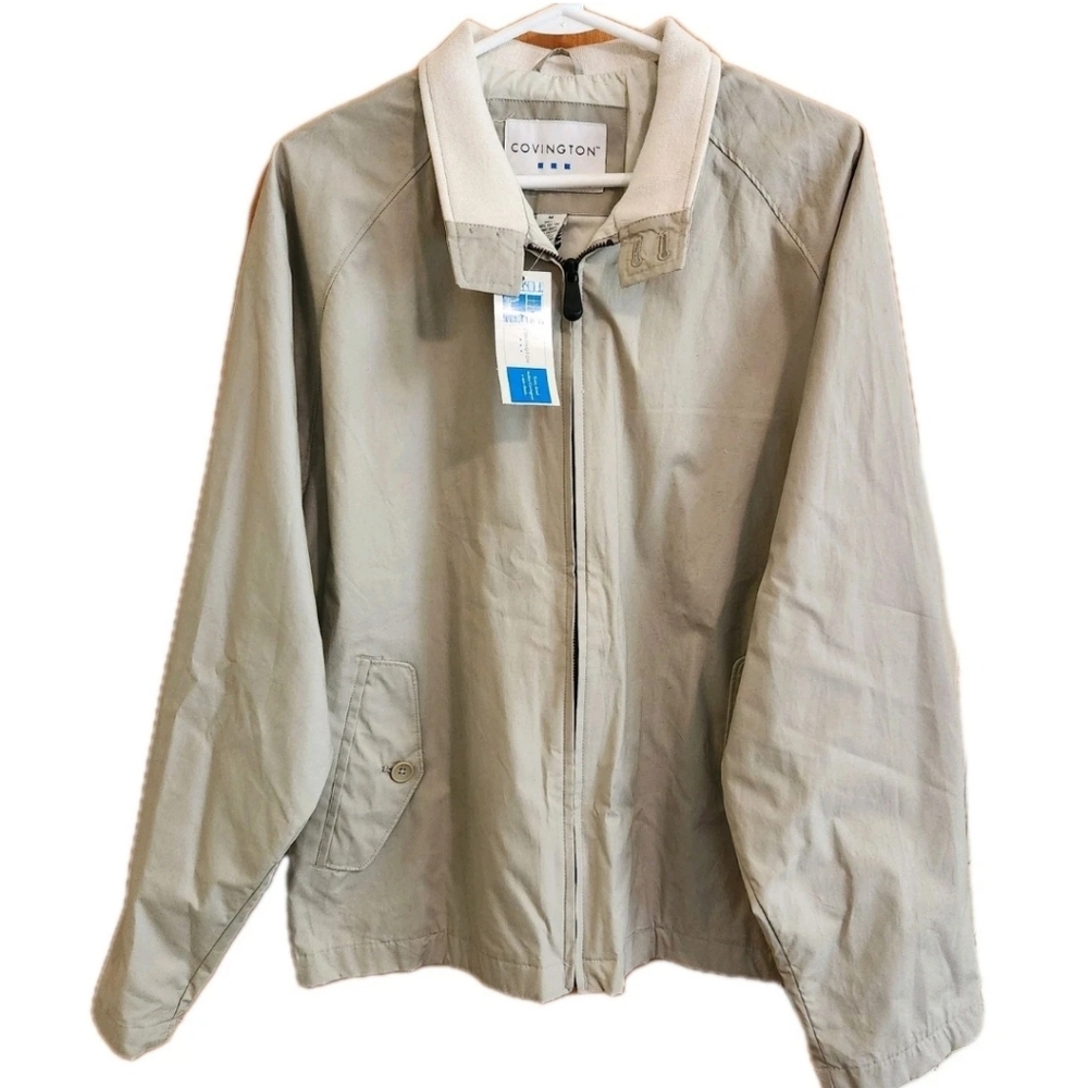NWT Vintage Covington Men's Medium Tan Harrington Jacket Full Zip Flap Pockets